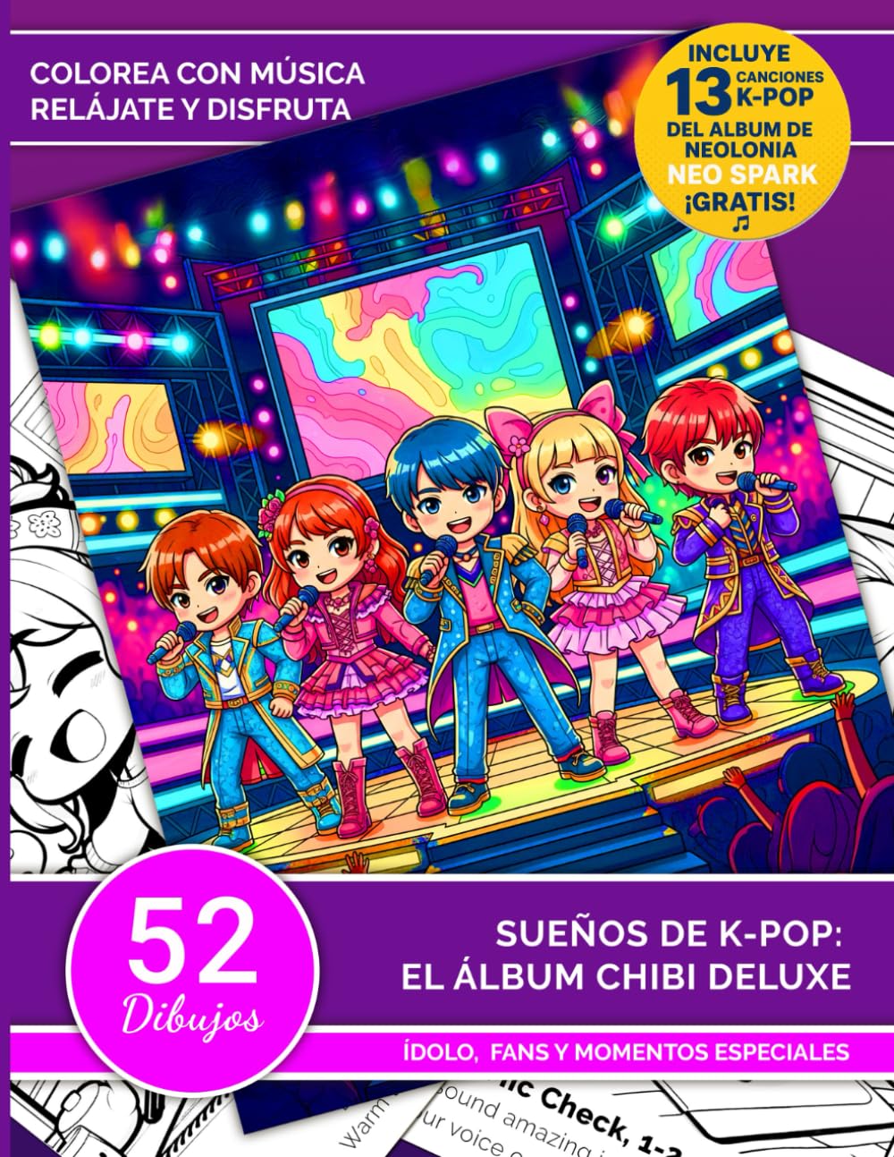 Libro: Sueños de K-Pop, El álbum Chibi Deluxe: Libro de colorear K‑Pop con música exclusiva — 52 diseños chibi (Coloreando y reduciendo stress) (Spanish Edition)