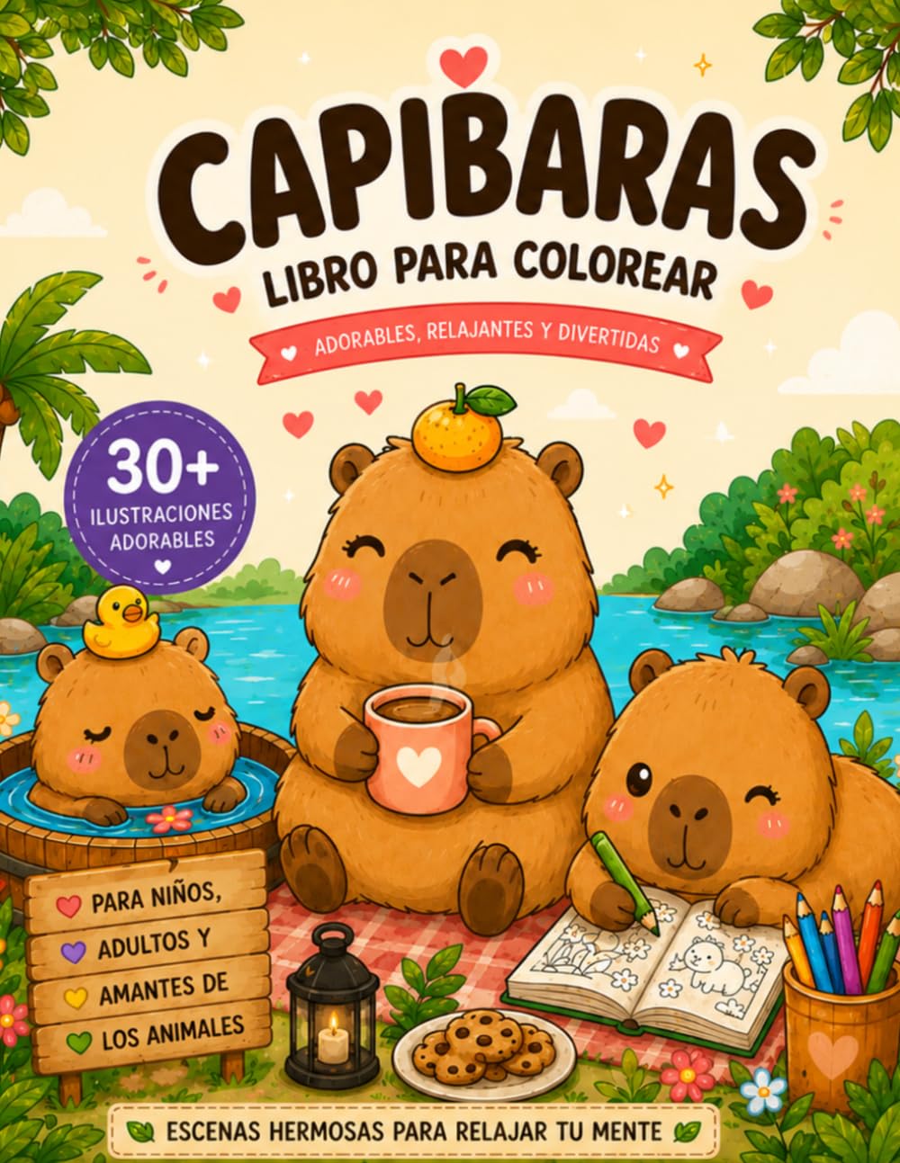 Libro: Cozy Capibaras: +30 ilustraciones adorables para relajarte y colorear