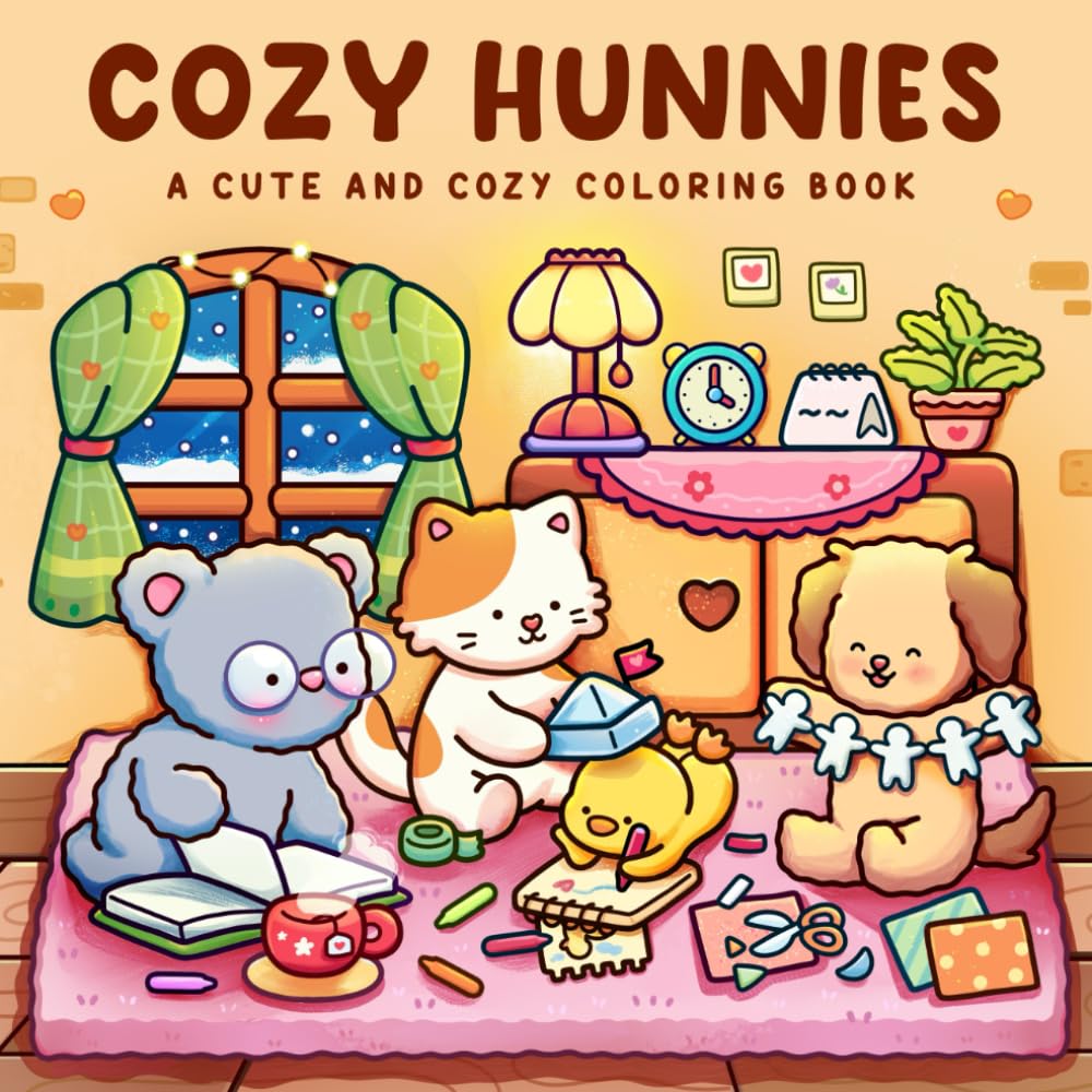 Libro: Cozy Hunnies: Coloring Book for Adults and Teens Featuring Cute and Bold Designs of Fuzzy Animals Characters and Hygge Moments for Relaxation