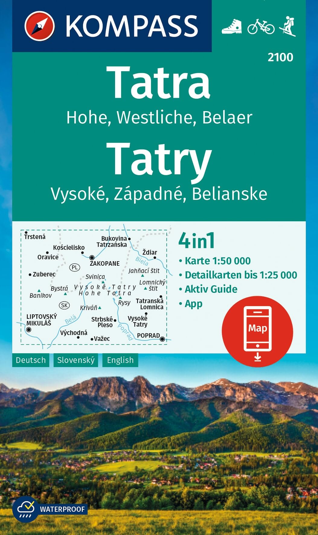 Libro: KOMPASS Wanderkarte 2100 Tatra, Hohe, Westliche, Belaer, Tatry, Vysoké, Západné, Belianske 1:50.000