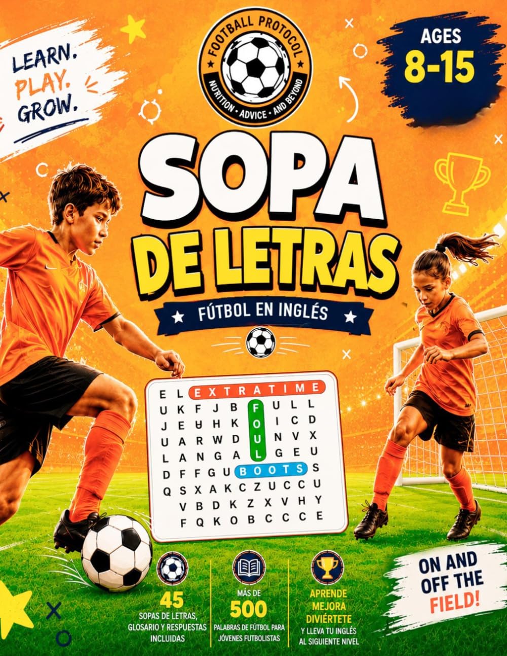 Libro: Sopa de Letras/Fútbol en inglés: Aprende inglés jugando | 45 puzzles temáticos para jóvenes futbolistas (8-15 años) (Spanish Edition)
