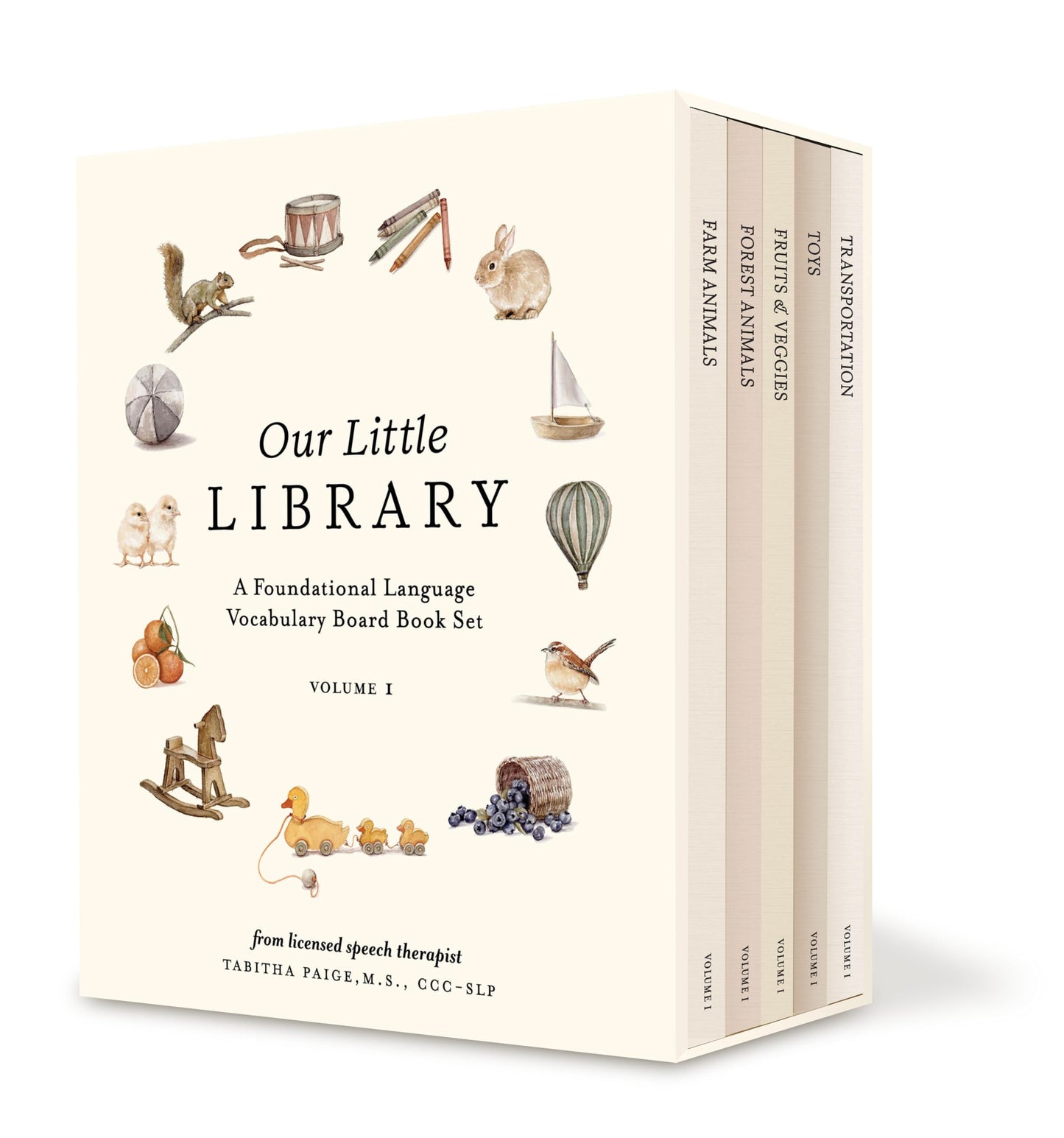 Libro: Our Little Library: A Foundational Language Vocabulary Board Book Set for Babies, Including Farm Animals, Forest Animals, Fruits and Veggies, Toys, and Transportation
