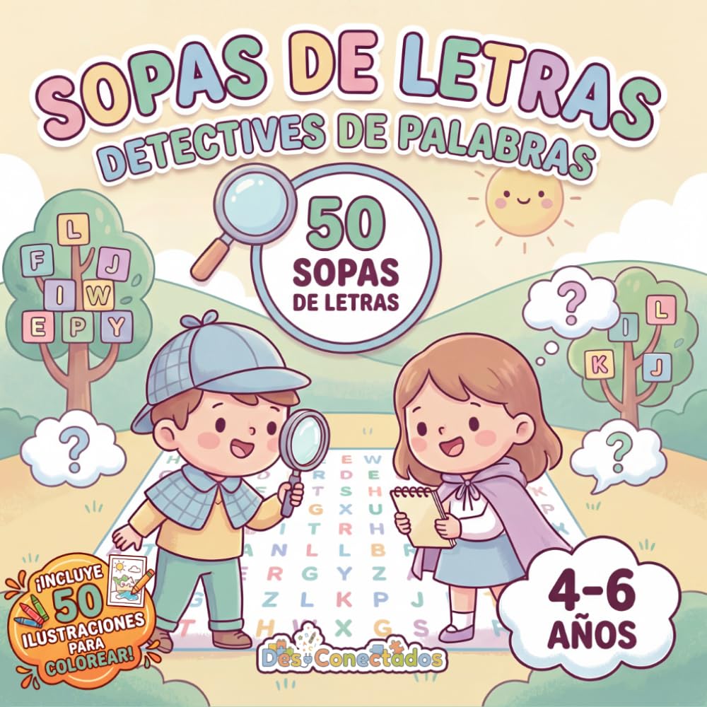 Libro: Sopas de Letras para niños de 4 5 6 años | 50 Juegos Educativos: Detectives de Palabras