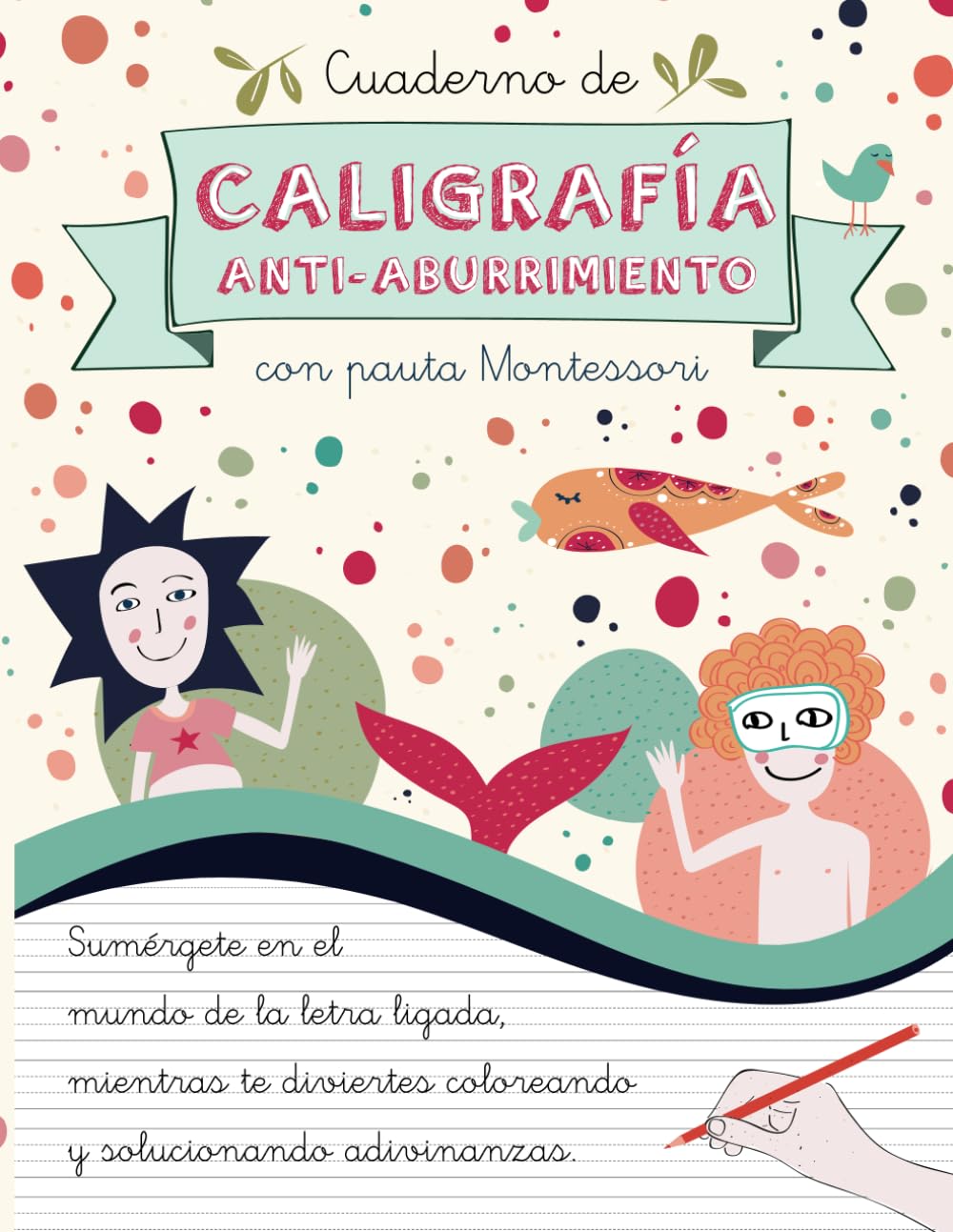 Libro: Cuaderno de Caligrafía Anti-Aburrimiento con Pauta Montessori: Libro de Caligrafía Divertida con Adivinanzas en Letra Ligada Escolar para Niños y Niñas de Primaria.