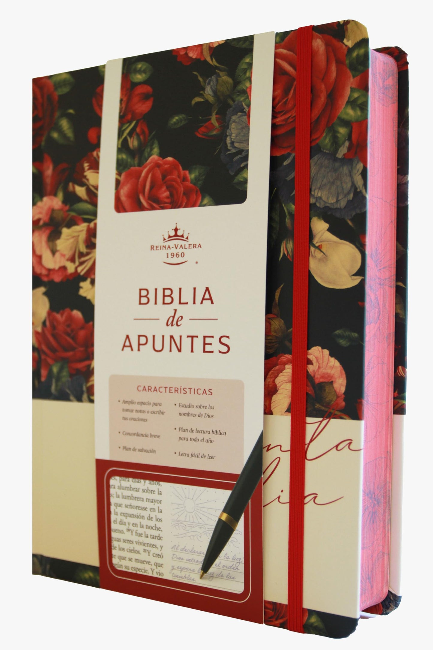 Libro: Biblia de Apuntes RVR 1960 Tapa dura, Azul oscuro con flores (Edición cantos pintados) / Spanish Journaling Bible RVR 1960 Hardcover Dark Blue with Flowers (Spanish Edition)