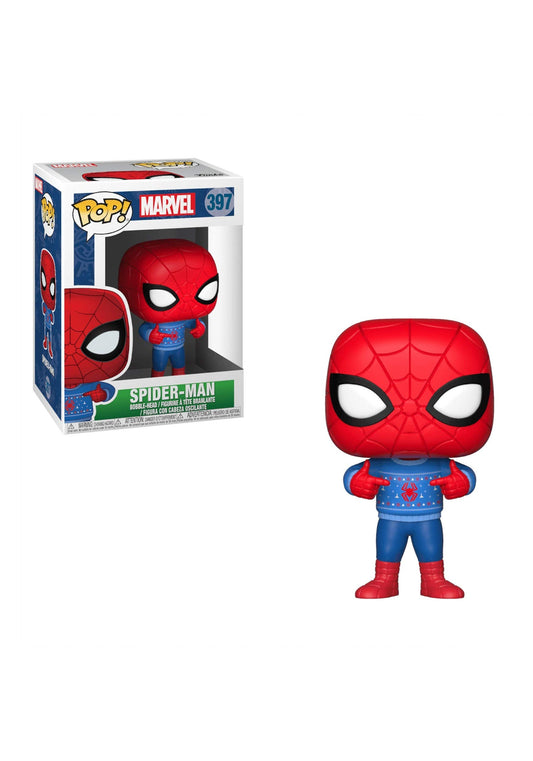 Funko Pop Marvel: Navidad - Spider-Man with Ugly Sweater Collectible Figura, Multicolor