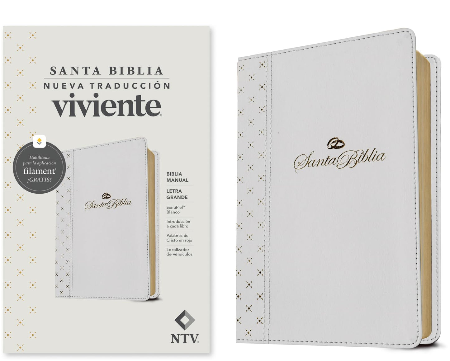 Libro: Biblia manual NTV, letra grande con Filament (SentiPiel, Blanco, Letra Roja) (Spanish Edition)