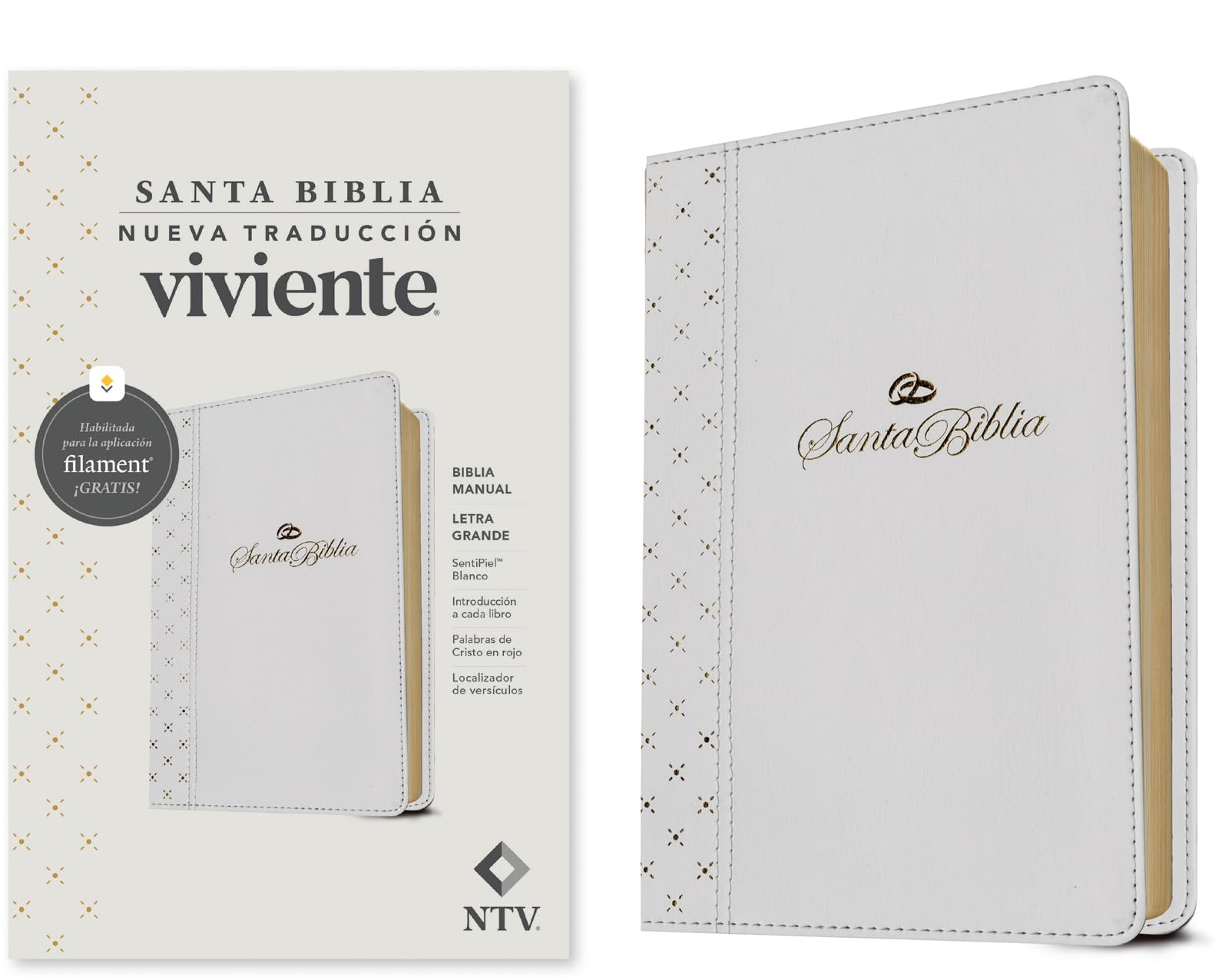 Libro: Biblia manual NTV, letra grande con Filament (SentiPiel, Blanco, Letra Roja) (Spanish Edition)