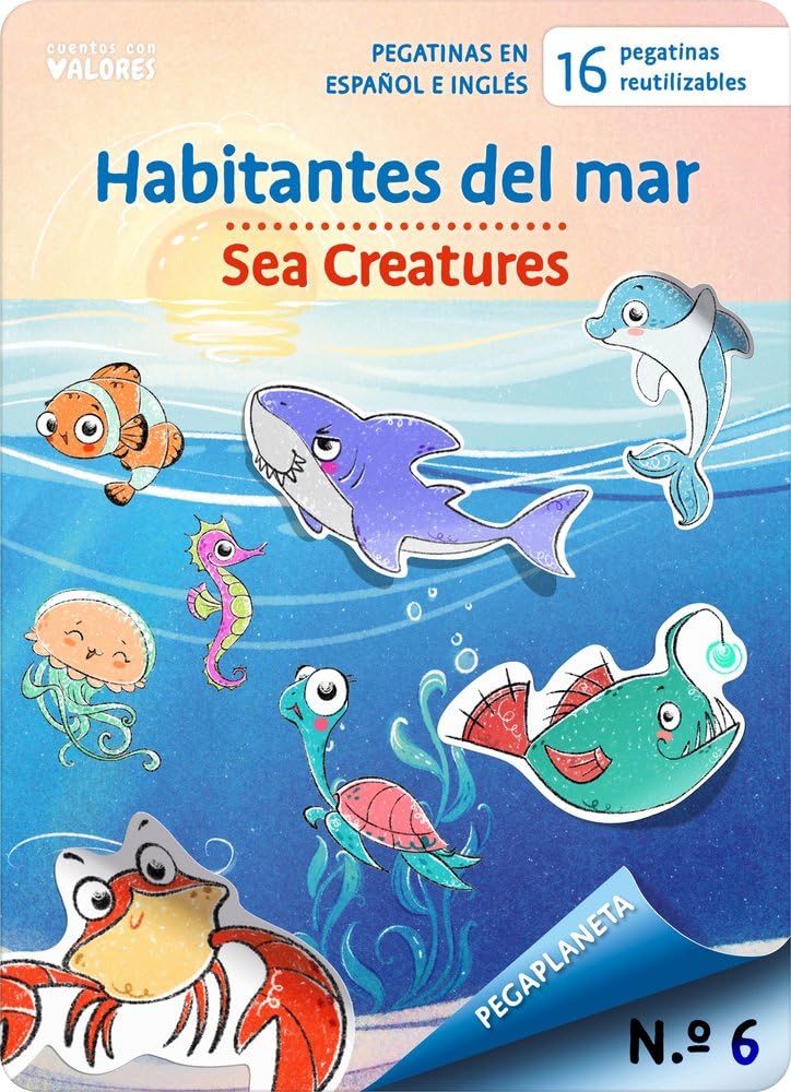 Libro: PEGAPLANETA 6. Habitantes del mar - Sea Creatures: Pegatinas reutilizables en español e inglés