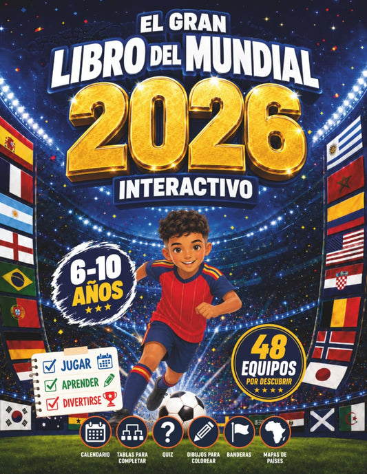 EL GRAN LIBRO DEL MUNDIAL 2026 INTERACTIVO: ¡La forma más emocionante de vivir el Mundial 2026 y descubrir el mundo a través del fútbol! Con ... banderas y mapas para niños de 6 a 10 años.