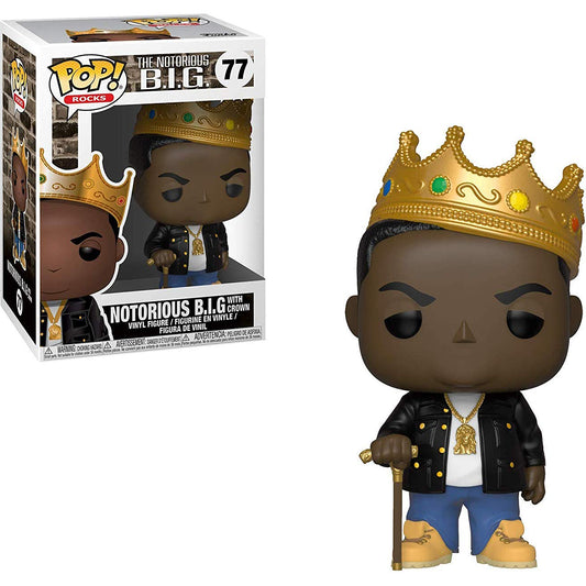 Funko Notorious B.I.G. w/ Crown: Notorious B.I.G. x POP! Rocks Figura de Vinilo & 1 POP! Compatible PET Plastic Graphical Protector Pack [#077 / 31550 - B]