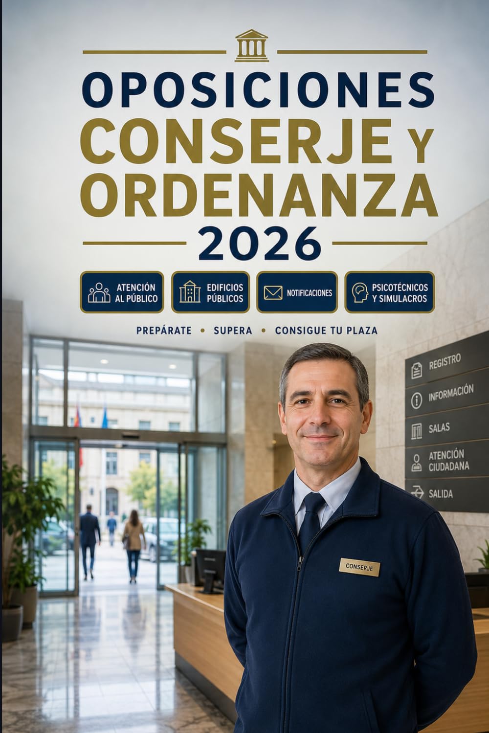Libro: Oposiciones Conserje y Ordenanza 2026: Atención al público, edificios públicos, notificaciones, tareas básicas, psicotécnicos, test y simulacros