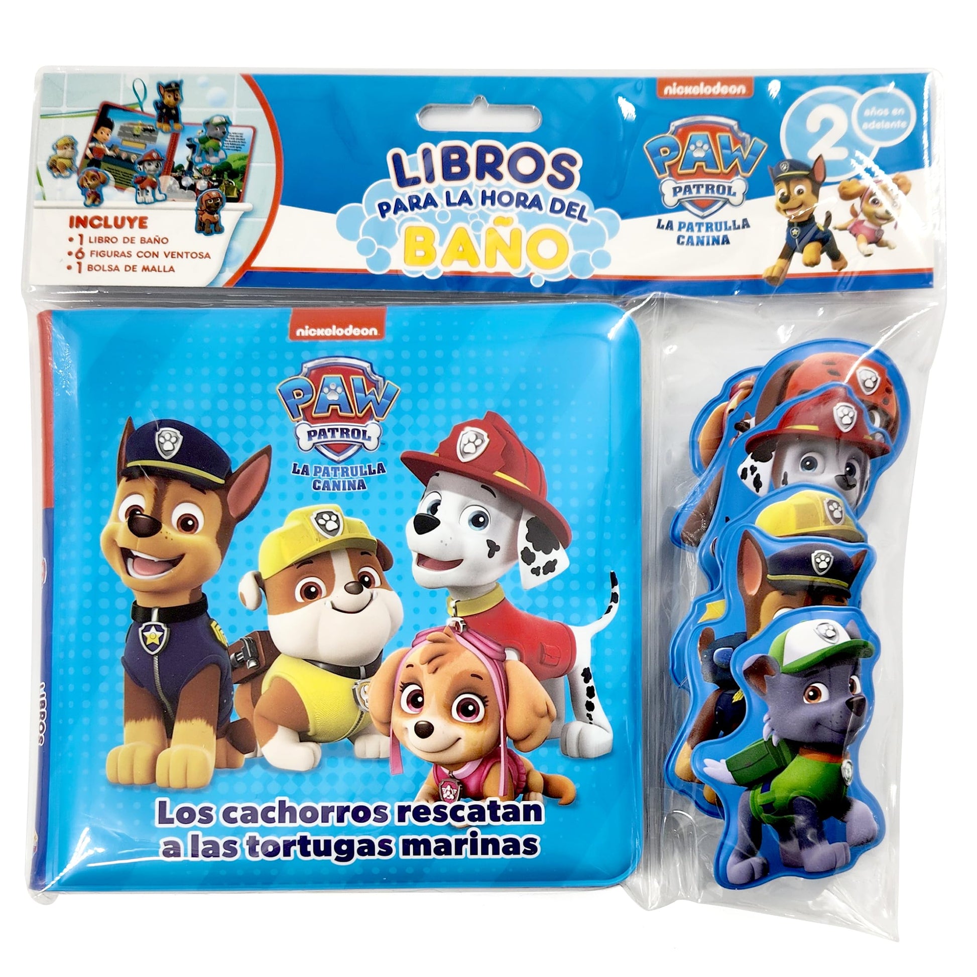 Libro: Paw Patrol La Patrulla Canina Los cachorros rescatan a las tortugas marinas Libros para la Hora del Baño - Libros de actividades para niños, 6 figuras con ventosa, 1 bolsa de malla