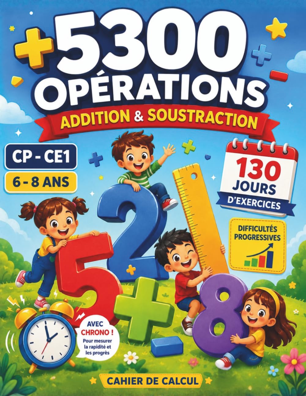 Libro: CAHIER DE CALCUL Addition Soustraction CP CE1: Livre d'exercice , maths , Pour Enfants dès 6 ans , 130 jours d'exercices progressifs , Cadeau éducatif. (French Edition)