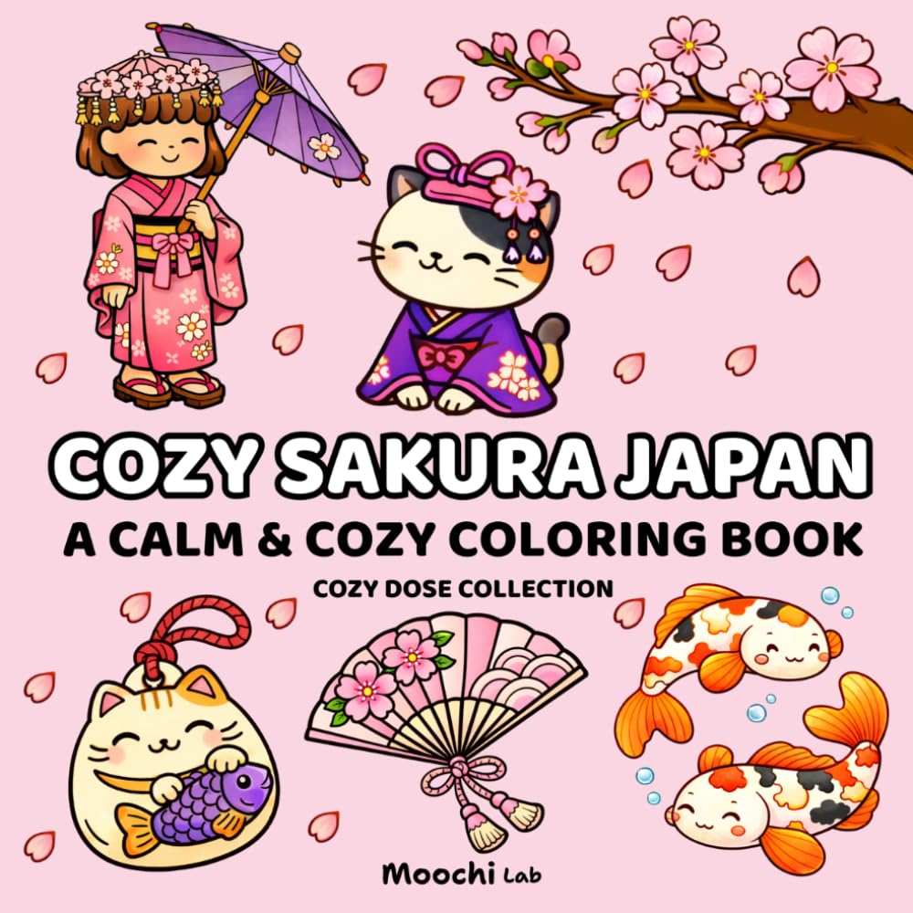 Libro: Cozy Sakura Japan Coloring Book: Bold and Easy Cozy Coloring Pages for Adults and Teens | Calming, Relaxing Kawaii Japan Hygge-Inspired Aesthetic Designs (Cozy Dose Collection)