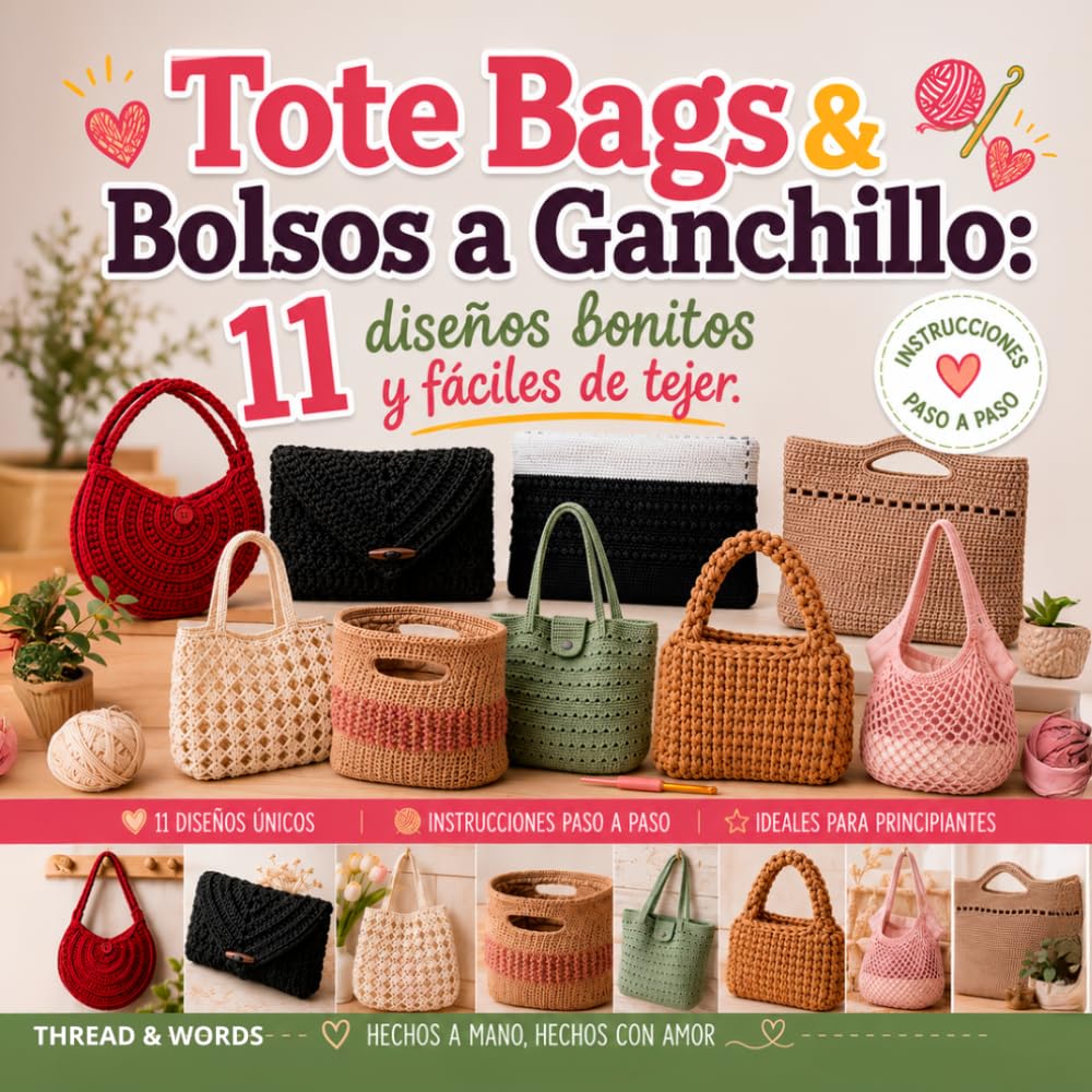 Libro: Tote Bags & Bolsos a Ganchillo: Libro de patrones modernos de crochet paso a paso: Diseños fáciles de bolsos de mano, bandoleras y bolsas de tela tejidas a ganchillo para principiantes y expertos.
