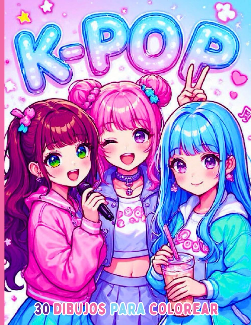 Libro: K-pop - 30 dibujos para colorear de ídolos del K-pop, anime y manga para niñas: Libro para colorear bonito y divertido para las chicas fans del universo K-POP a partir de 5 años