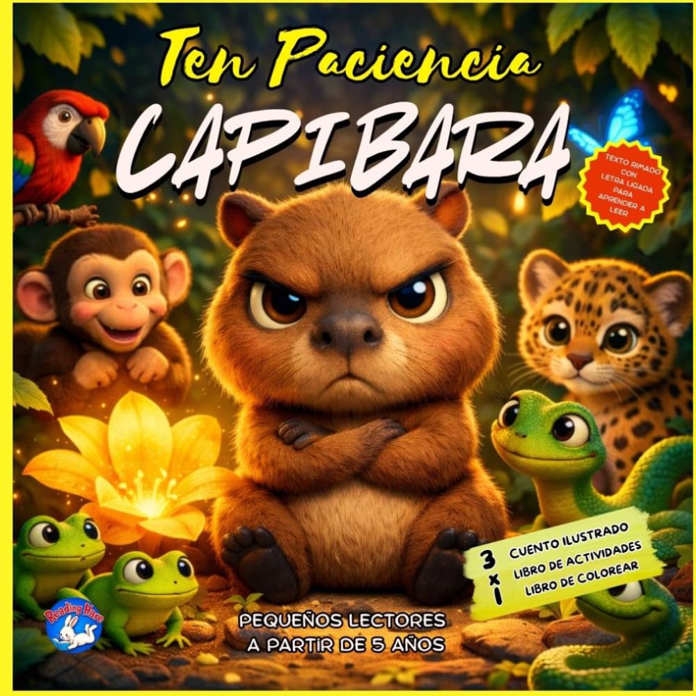 Libro: Ten paciencia Capibara: 3x1 Cuento Ilustrado + Libro de colorear + Libro de Actividades , Pequeños lectores a partir de 5 años, Con Letra ligada y en ... paciencia, constancia y superación personal