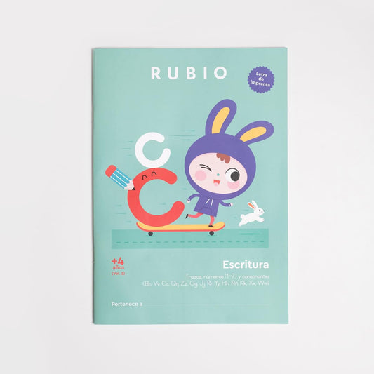 cuaderno Escritura letra de imprenta, script +4 años Vol 2 | RUBIO | Trazos, números (1-7) y consonantes (Bb, Vv, Cc, Qq, Zz, Gg, Jj, Rr, Yy, Hh, Ññ, ... Ww) (Escritura con Letra de Imprenta RUBIO)