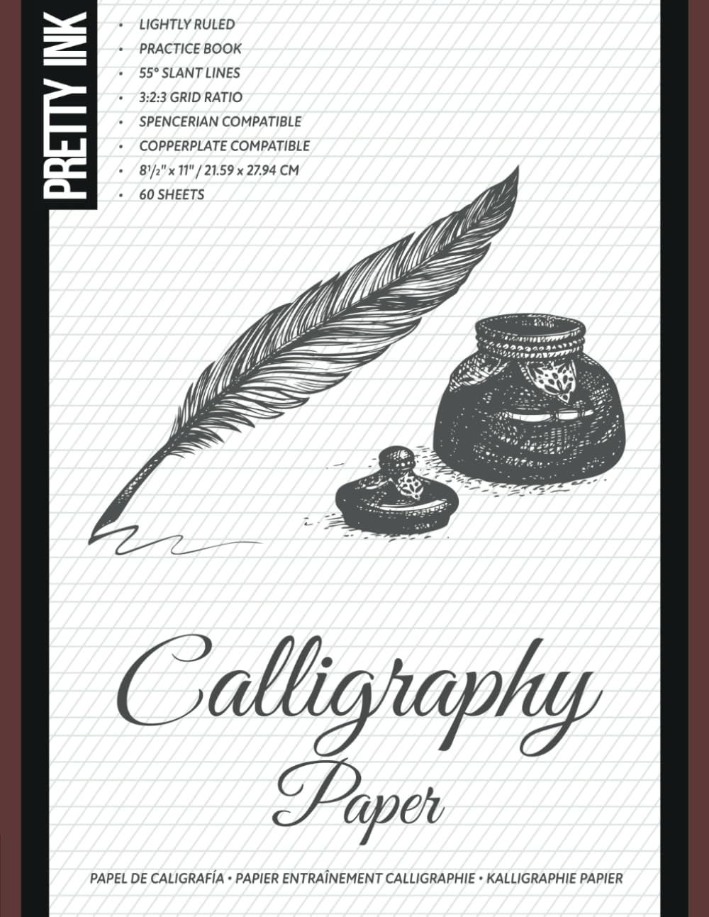 Libro: Calligraphy Paper - Practice Book: 60 Lightly Ruled Sheets in 3:2:3 Ratio with 55 Degrees Slant Lines for Hand Lettering, Spencerian, Copperplate, Cursive and Modern Calligraphy