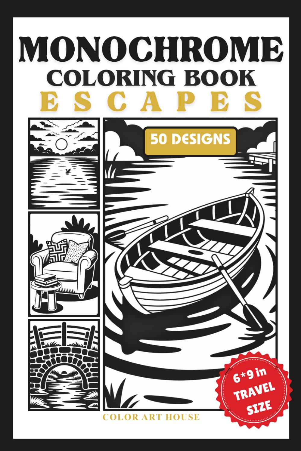 Libro: Monochrome Coloring Book: 50 designs of Relaxing scenes, Easy, Cozy, and Stress Relief Coloring for All ages (6 x 9 in) (Spanish Edition)