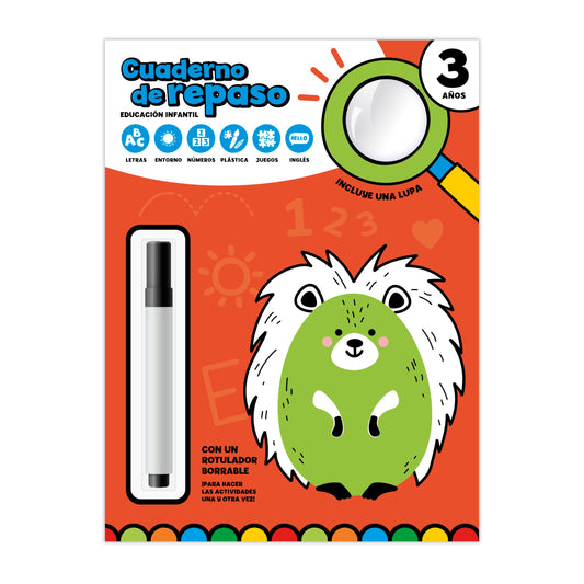CUADERNO DE REPASO 3 AÑOS - CON LUPA Y ROTULADOR BORRABLE