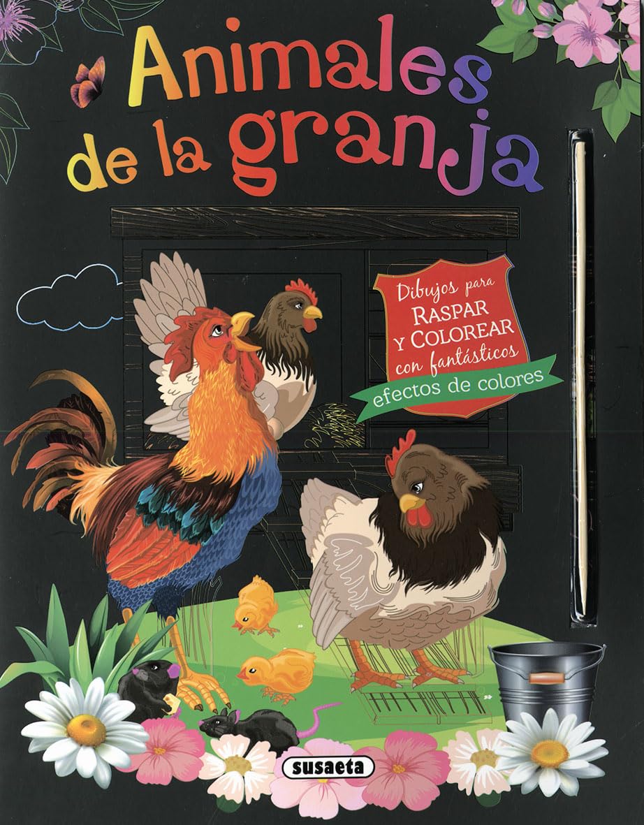 Libro: Animales de la granja. Dibujos para raspar y colorear