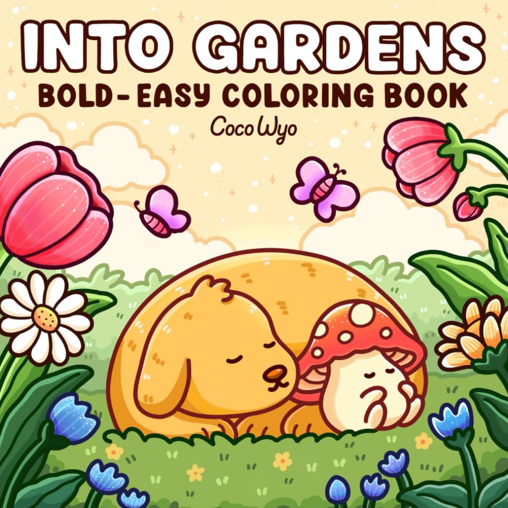 Libro: Into Gardens: Bold & Easy Coloring Book Featuring Plants, Flowers, and Cute Animals for Adults and Teens