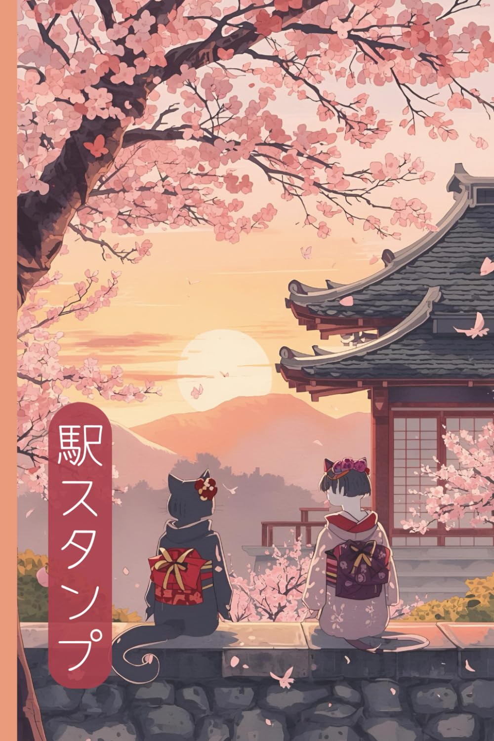 Libro: Japan Eki Stamp Book | Cute Kawaii Geisha Cats Watching A Sunset | 4 x 6 Passport Sized Collection Book: Start Your Own Travel Stamp Collection