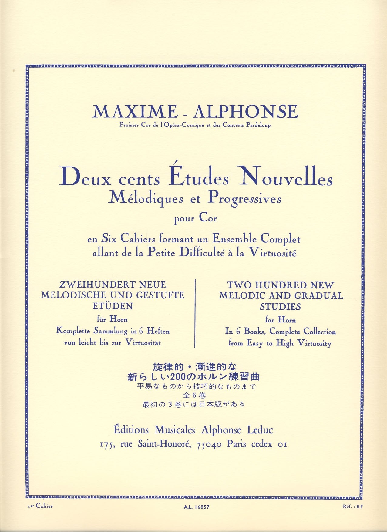 Libro: MAXIME ALPHONSE - Nuevos Estudios Vol.1: 70 Estudios Faciles y muy Faciles para Trompa
