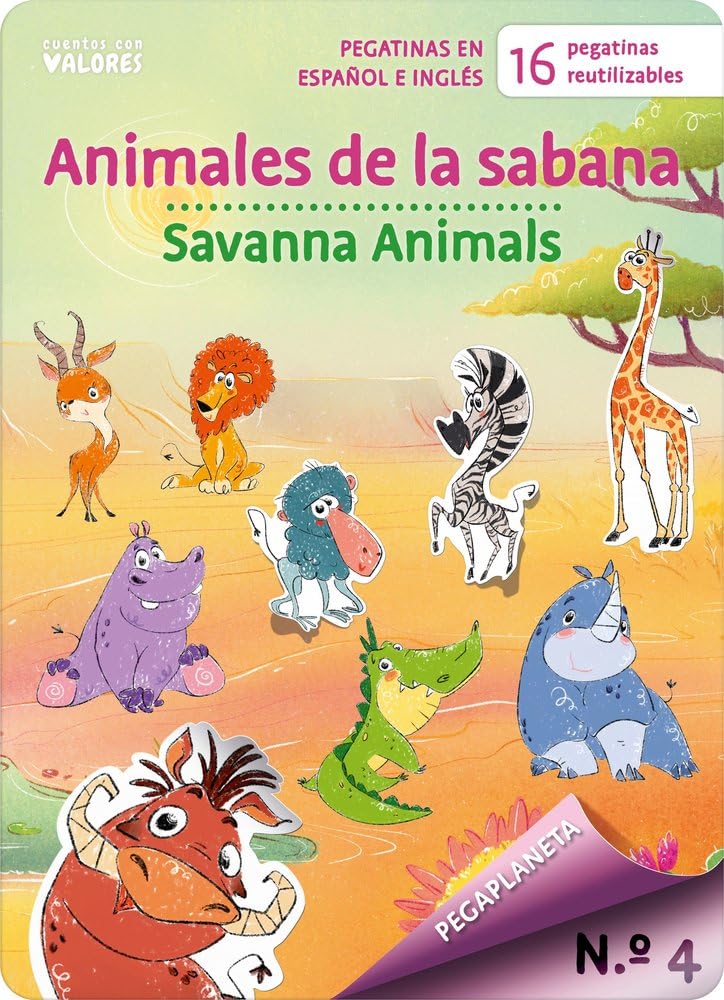 Libro: PEGAPLANETA 4. Animales de la sabana - Savanna Animals: Pegatinas reutilizables en español e inglés