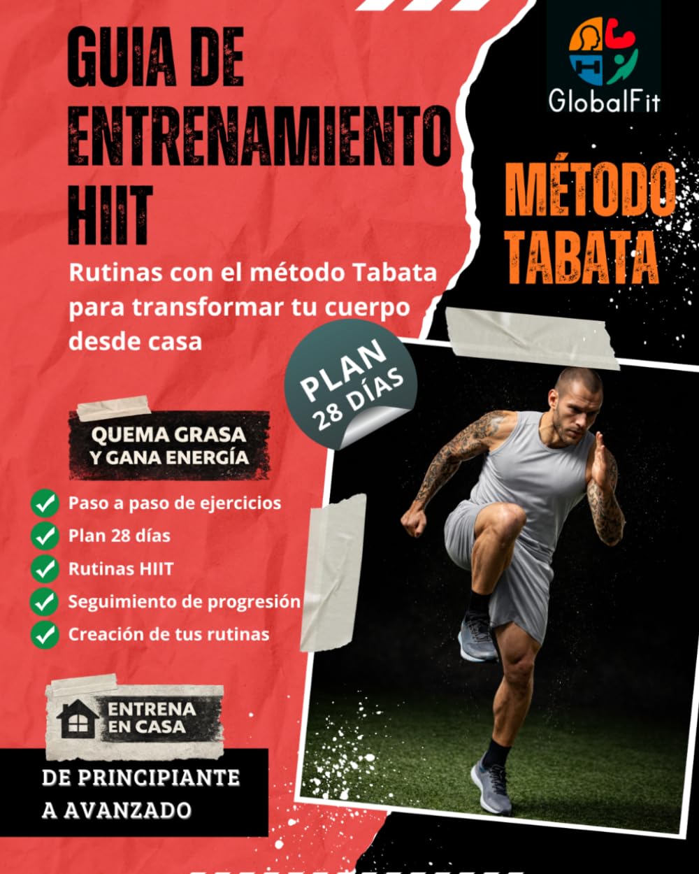 Libro de entrenamiento HIIT con método TABATA: Entrenamiento en casa con método Tabata: sesiones desde 4 minutos que se adaptan a tu nivel para perder ... Quema grasa sin equipos (Spanish Edition)