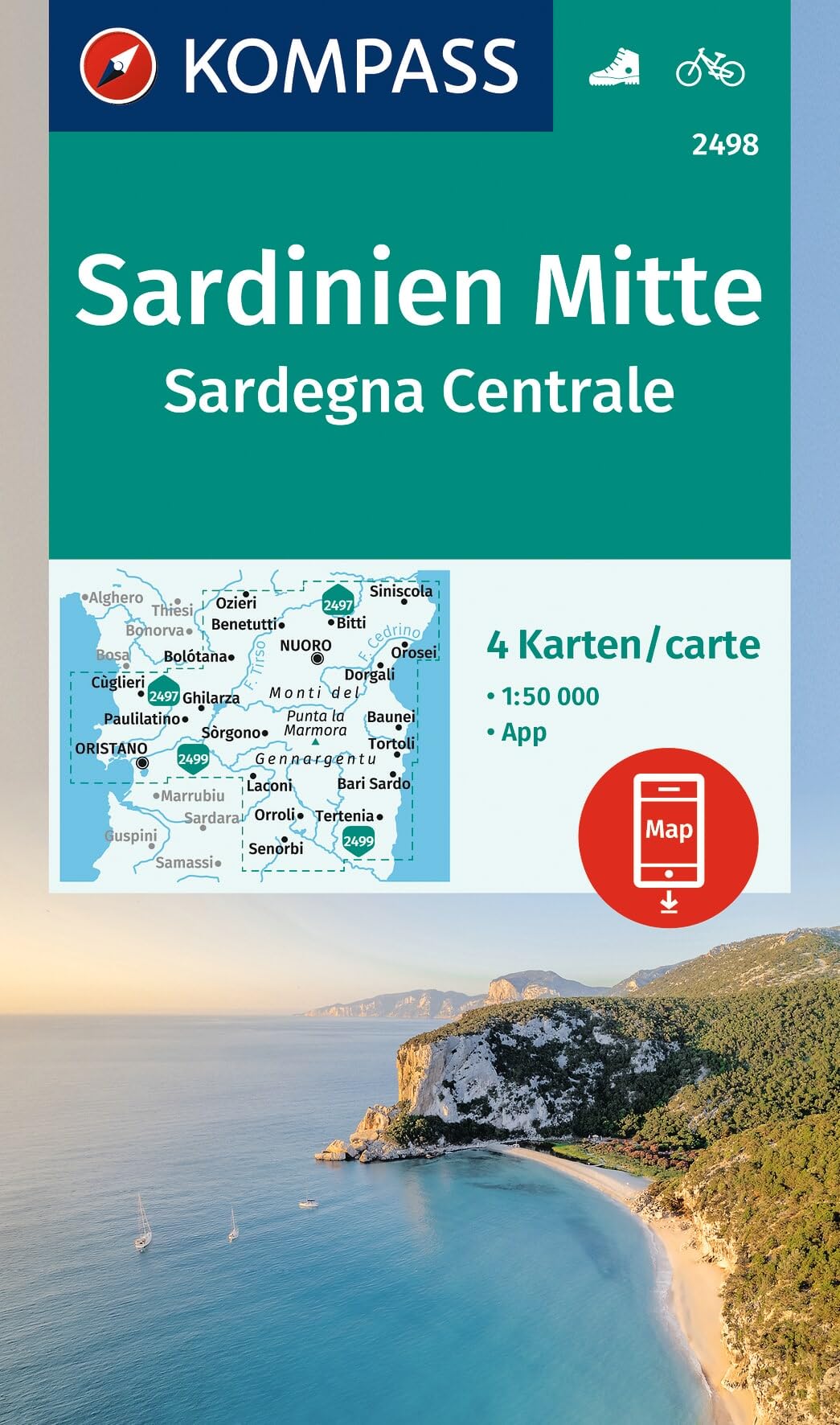 Libro: Hiking Map Set 2498 Central Sardinia / Sardegna Centrale (4 maps) 1:50,000: Including map for offline use in the KOMPASS app. Cycling.