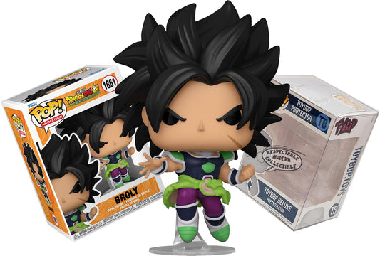 Funko Battle-Ready Broly on Action Stand + Pop Protector: Dragon Ball Super Hero Pop! Animation Figura de Vinilo (Gift Set Bundled with ToyBop Brand Box Protector Collector Case)