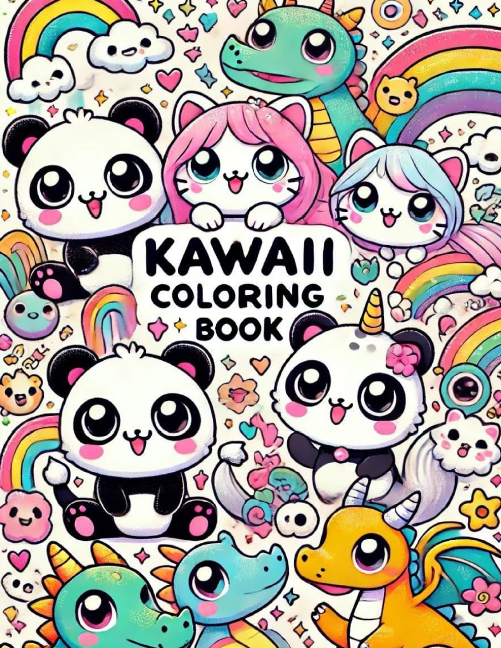 Kawaii Coloring Book: For Adults and Teens Featuring Super Cute Animals Characters with Easy and Simple Designs for Relaxation (Kawaii Coloring Series)