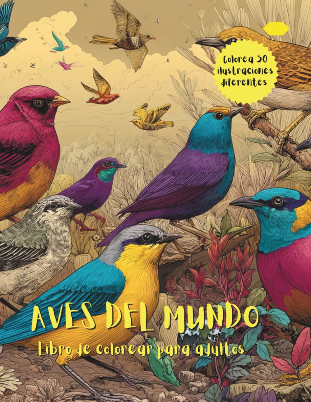Libro: Aves Del Mundo | Libro De Colorear Para Adultos: 50 Diseños De Pájaros | Libro De Colorear Antiestrés (Spanish Edition)