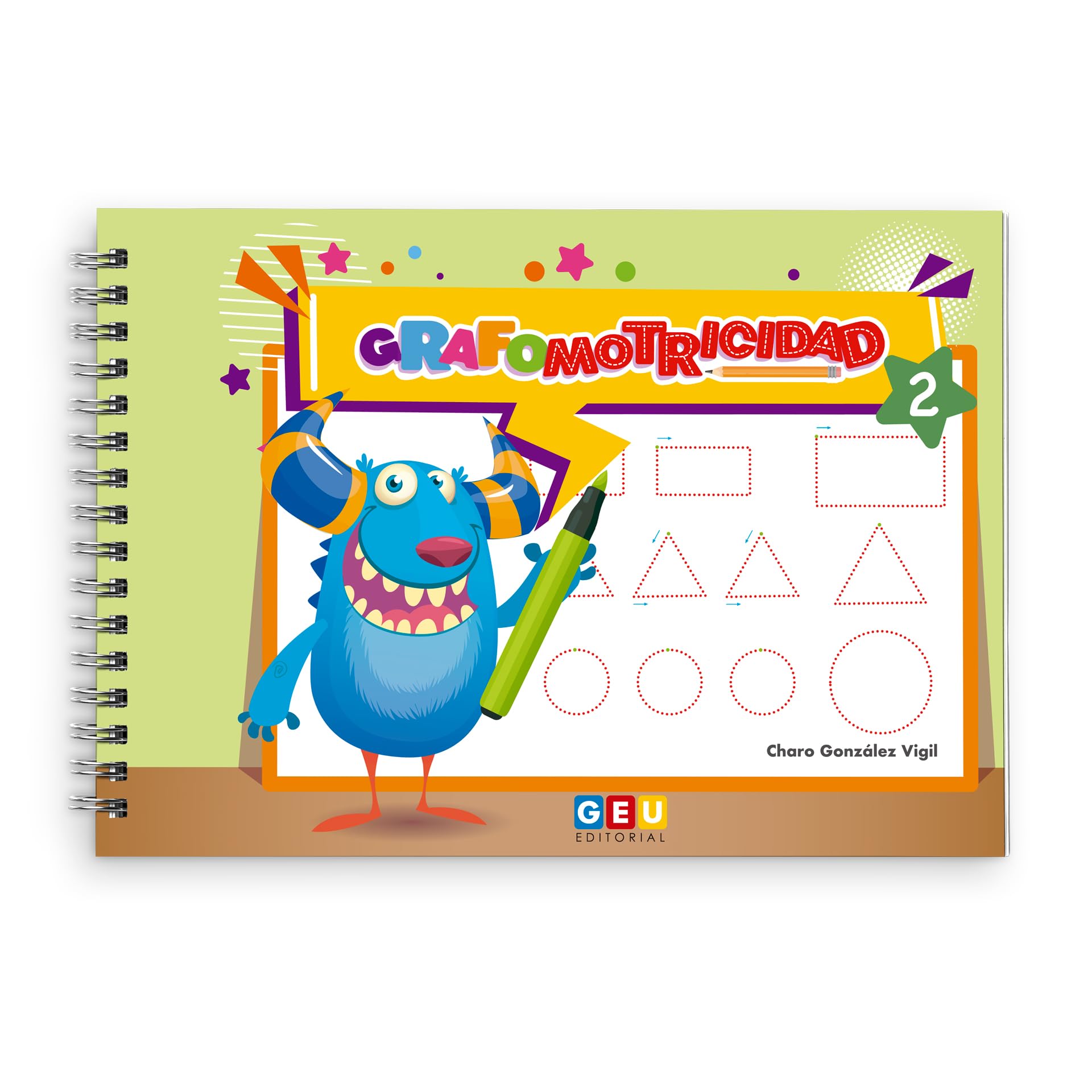 Libro: GRAFOMOTRICIDAD 3 AÑOS Y + | Grafomotricidad Divertida | Grafomotricidad 2 - Repasar Líneas, Formas, Círculos para Aprender el Dominio del Lápiz | Editorial GEU