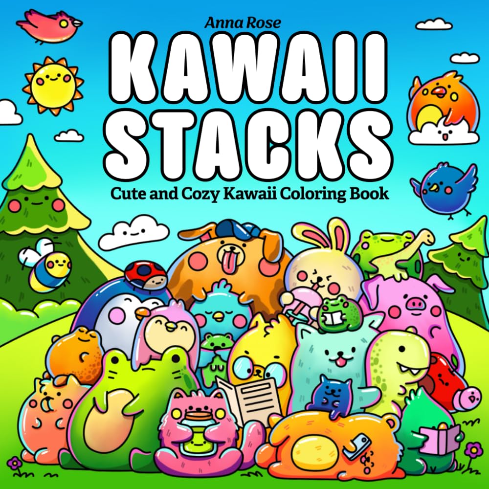 Libro: Kawaii Stacks Coloring Book: Cute Animal Coloring Pages for Adults, Kids and Teens with Bold and Easy Designs (Cute and Cozy Kawaii Coloring Books)