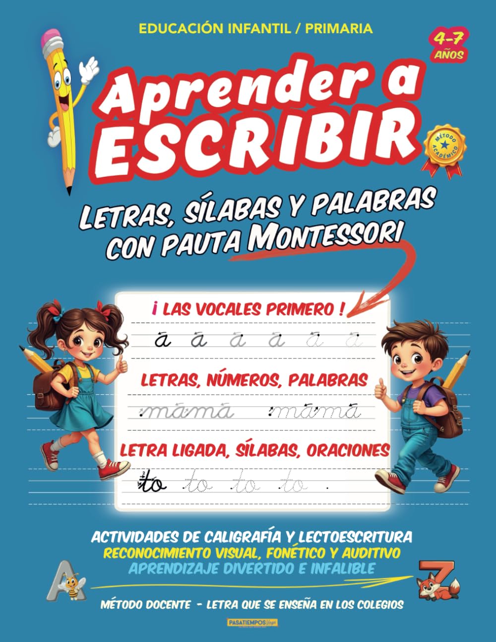 Libro: APRENDER A ESCRIBIR: Letras, Sílabas y Palabras con Pauta Montessori.Método Práctico Actividades Caligrafía y Lectoescritura para niñ@s de 4,5,6,7 ... ligada escolar.Iniciación escritura infantil