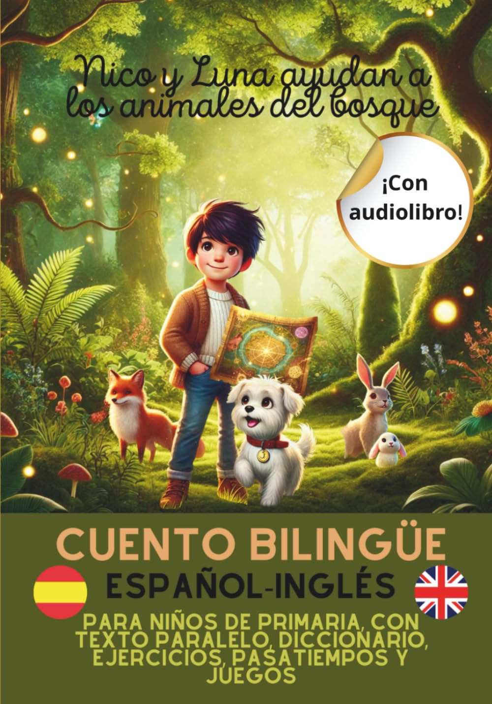 Libro: Nico y Luna ayudan a los animales del bosque: Cuento bilingüe español-inglés para niños de primaria (con texto paralelo, diccionario, ejercicios, ... in English for kids) (Spanish Edition)
