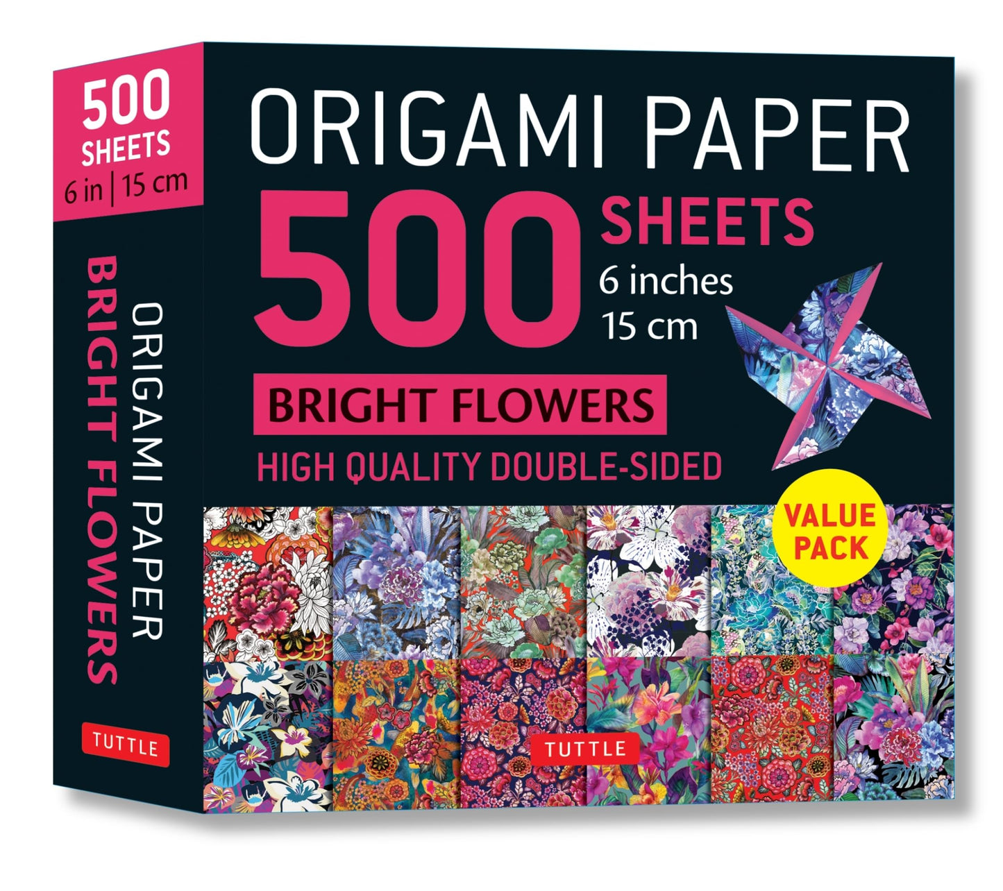 Origami Paper 500 sheets Bright Flowers 6" (15 cm): Double-Sided Origami Sheets with 12 Punchy Floral Designs (Instructions for 5 Projects Included)
