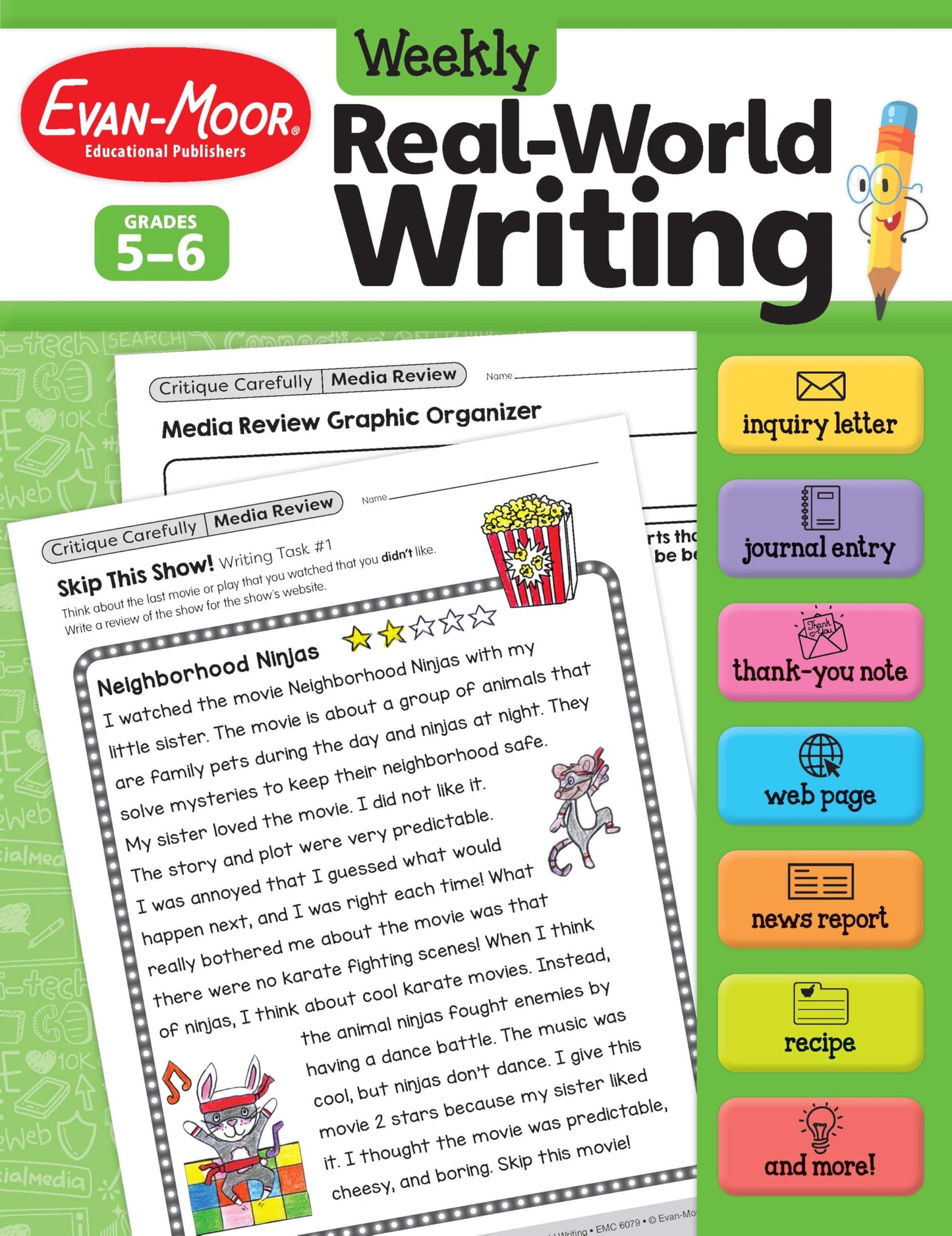 Libro: Evan-Moor Weekly Real-World Writing, Grades 5-6 Homeschooling & Classroom Resource, Reproducible Worksheets, Trait-based, Letters, Emails, Advertisements, Web Page, Journal, Hands-on Activities