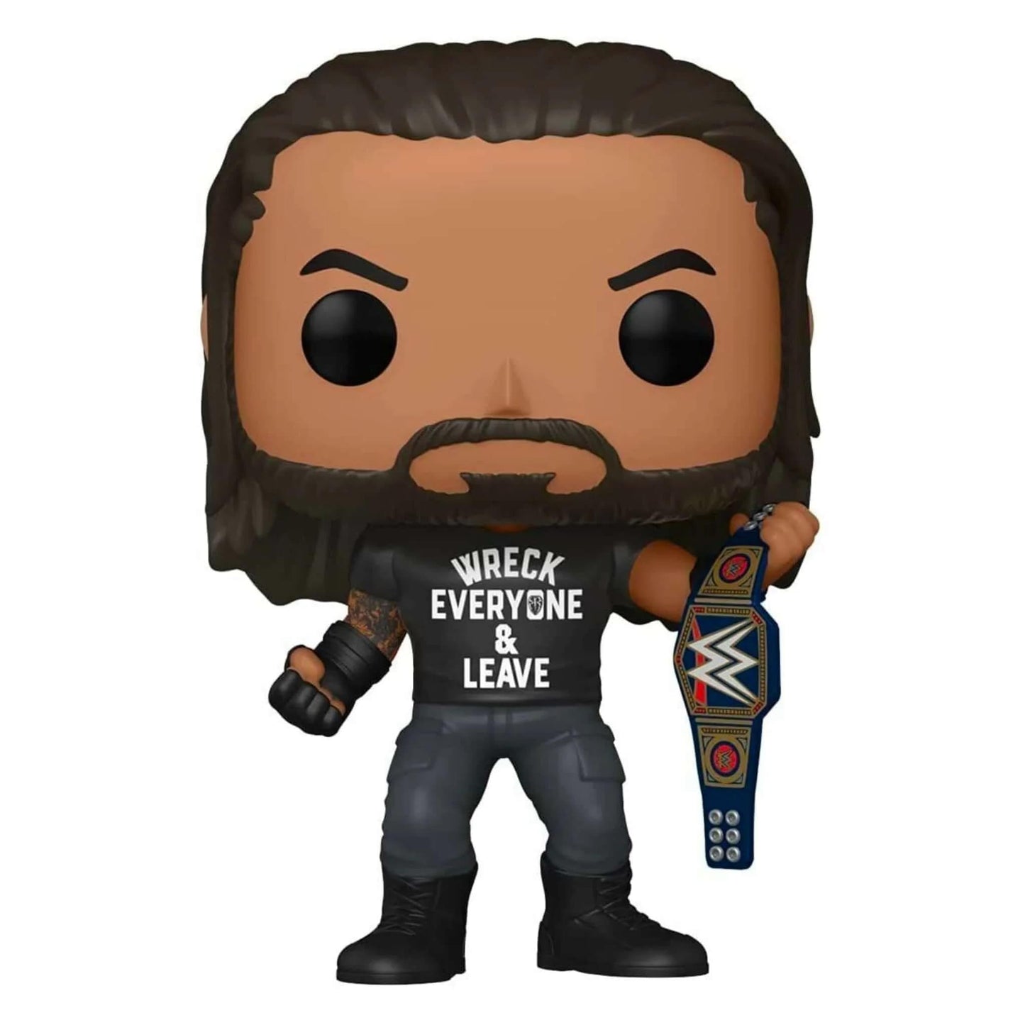 Funko POP WWE: Roman Reigns with Title, Wreck Everyone and Leave, Exclusivo Amazon Figura de Vinilo, Multicolor, (57309)
