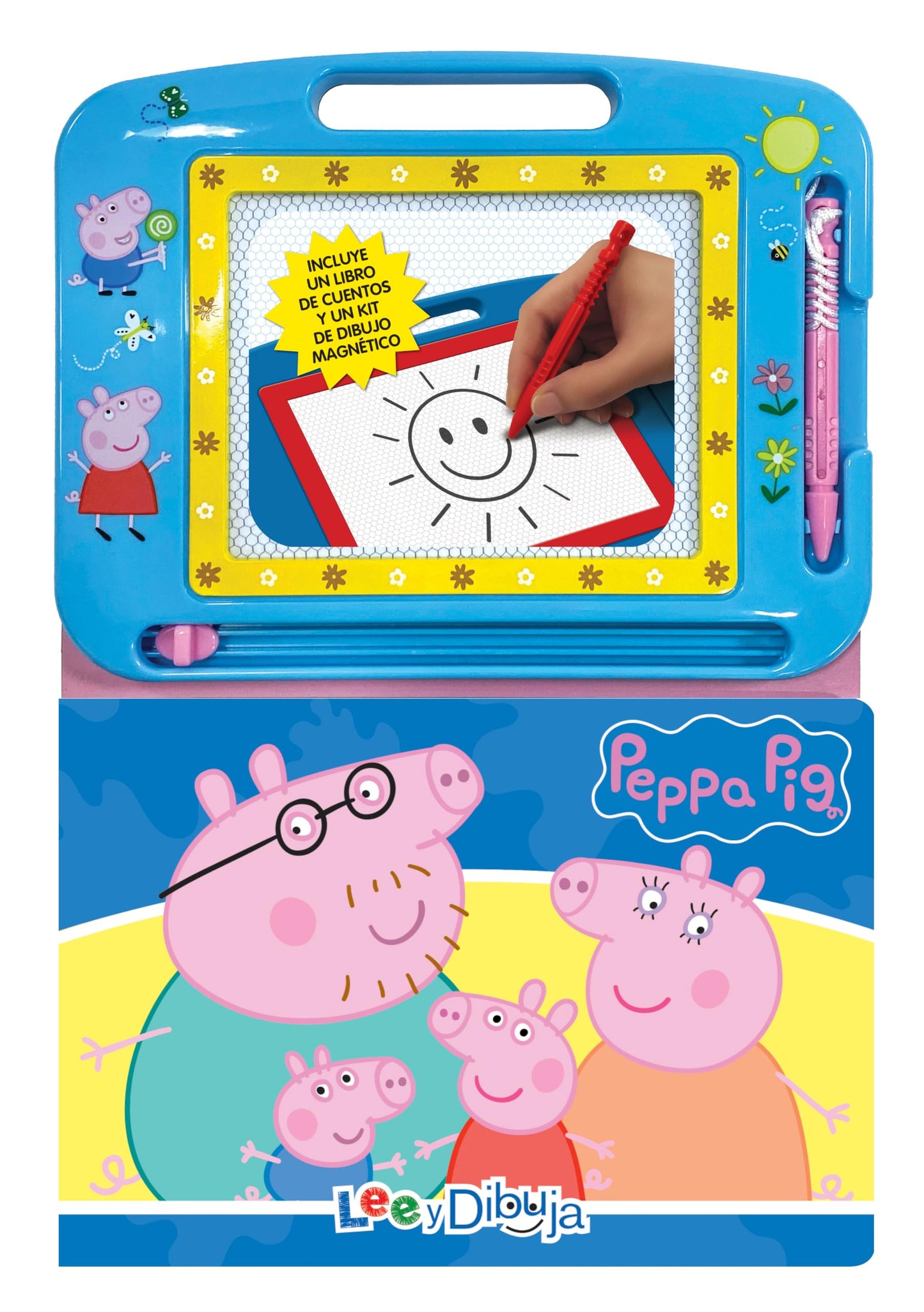 Peppa Pig Lee y Dibuja - Recursos de aprendizaje para niños, una pizarra magnética, un lápiz fácil de usar, libro de cuentos de 22 páginas