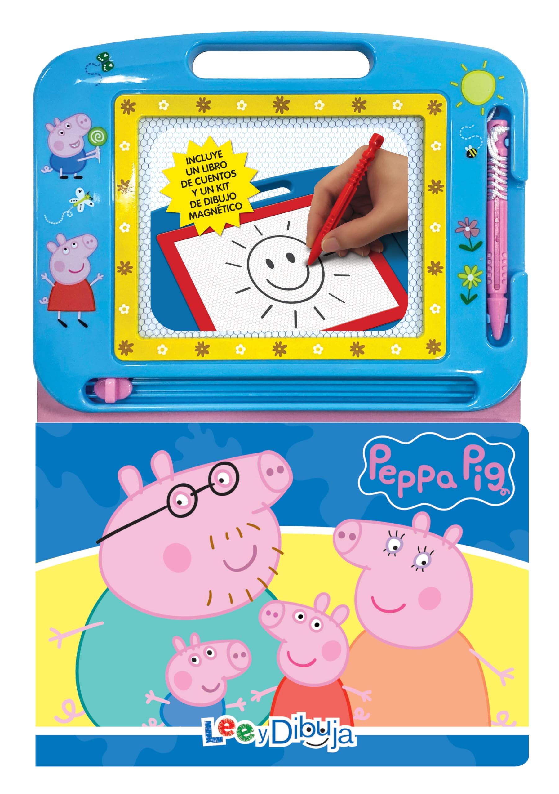 Peppa Pig Lee y Dibuja - Recursos de aprendizaje para niños, una pizarra magnética, un lápiz fácil de usar, libro de cuentos de 22 páginas