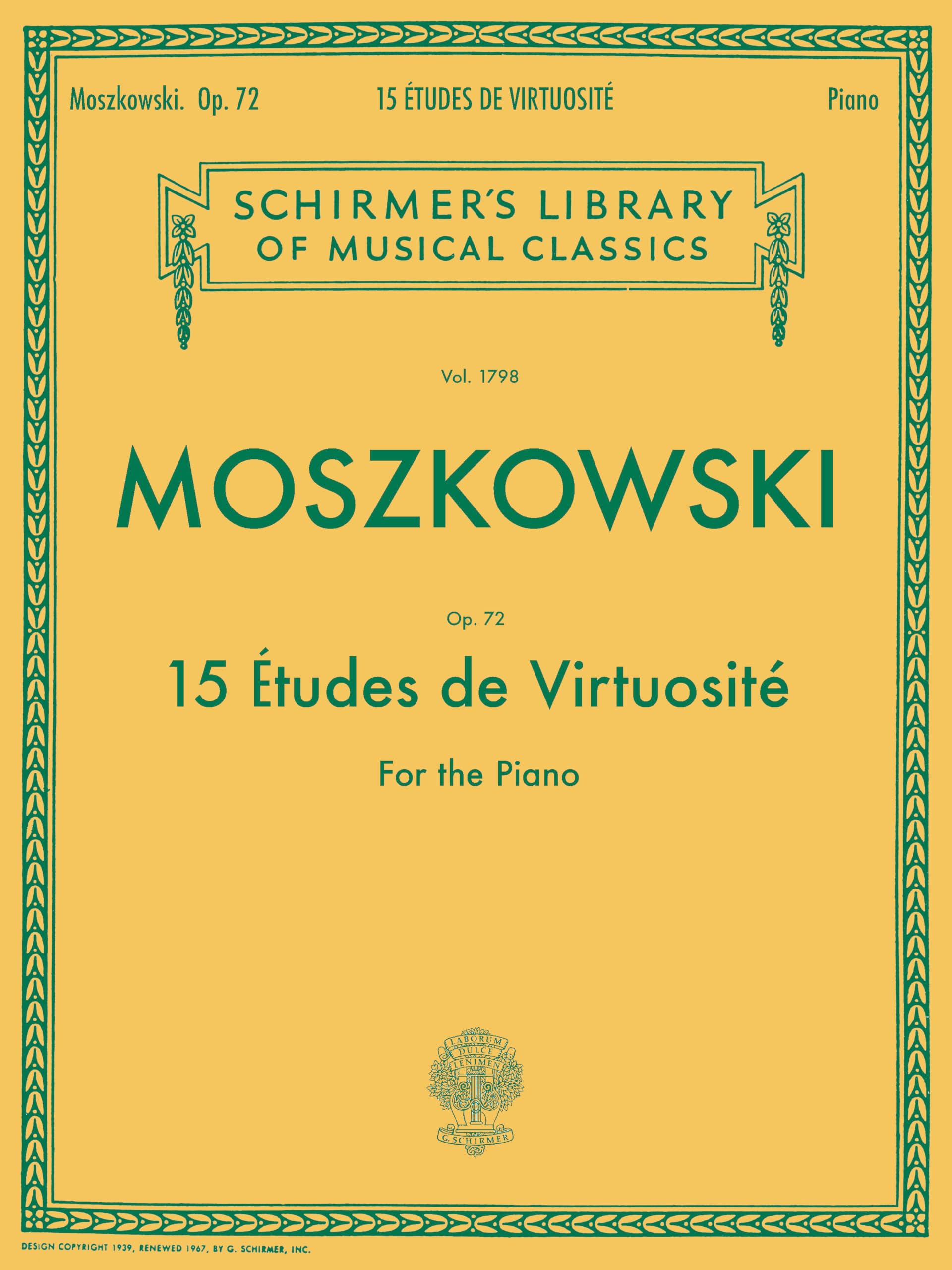Libro: Moritz moszkowski: fifteen etudes virtuositie op.72 piano: Schirmer Library of Classics Volume 1798 Piano Solo