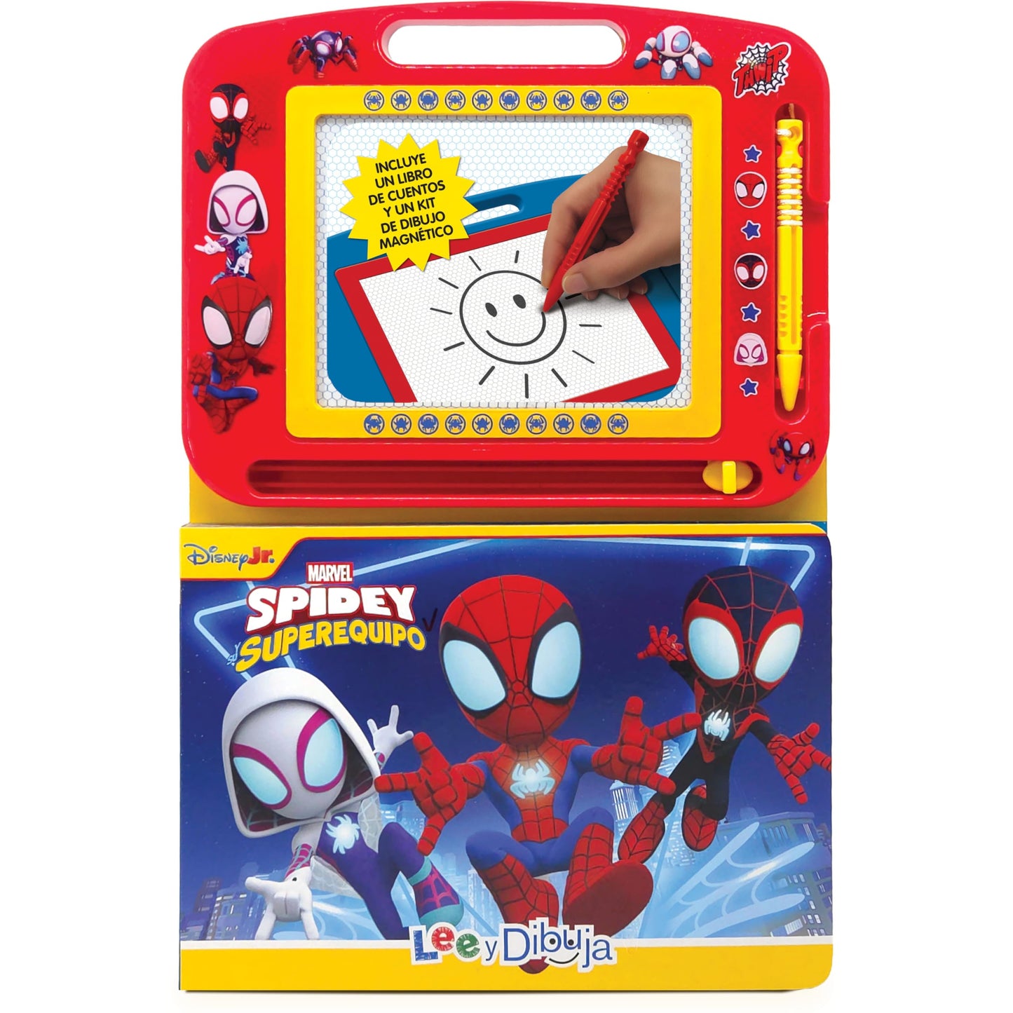Libro: Marvel Spidey Superequipo Lee y Dibuja - Recursos de aprendizaje para niños, una pizarra magnética, un lápiz fácil de usar, libro de cuentos de 22 páginas