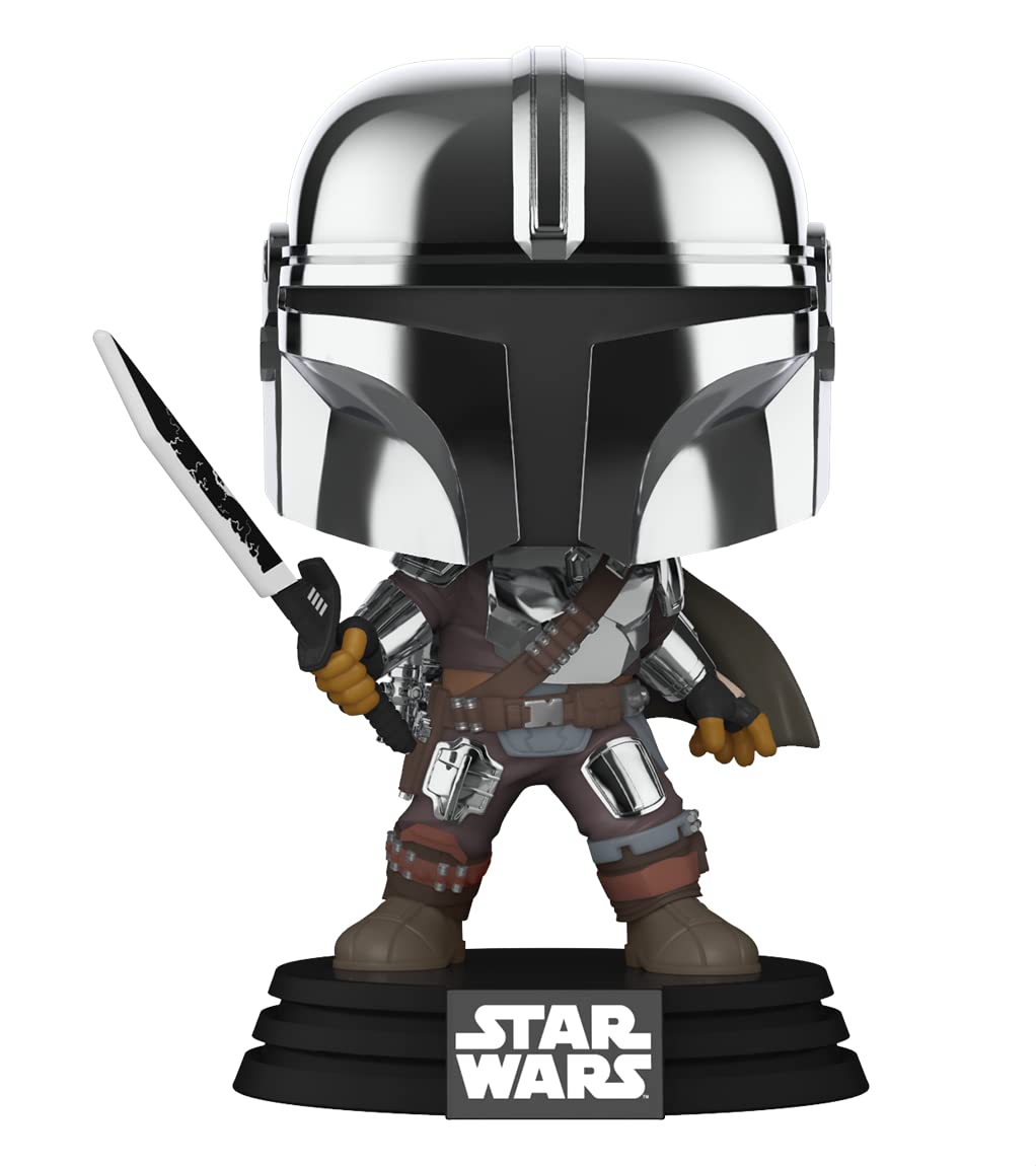 Funko Pop: POP Funko Star Wars Mandalorian with Darksaber (Chrome & Brilla en la Oscuridad), Exclusivo
