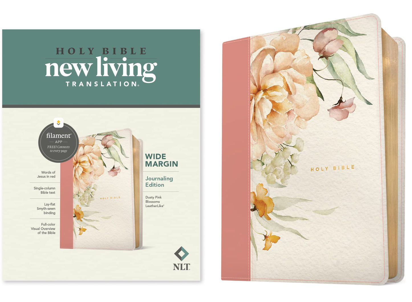 Libro: NLT Wide Margin Bible, Filament Enabled (LeatherLike, Dusty Pink Blossoms, Red Letter)