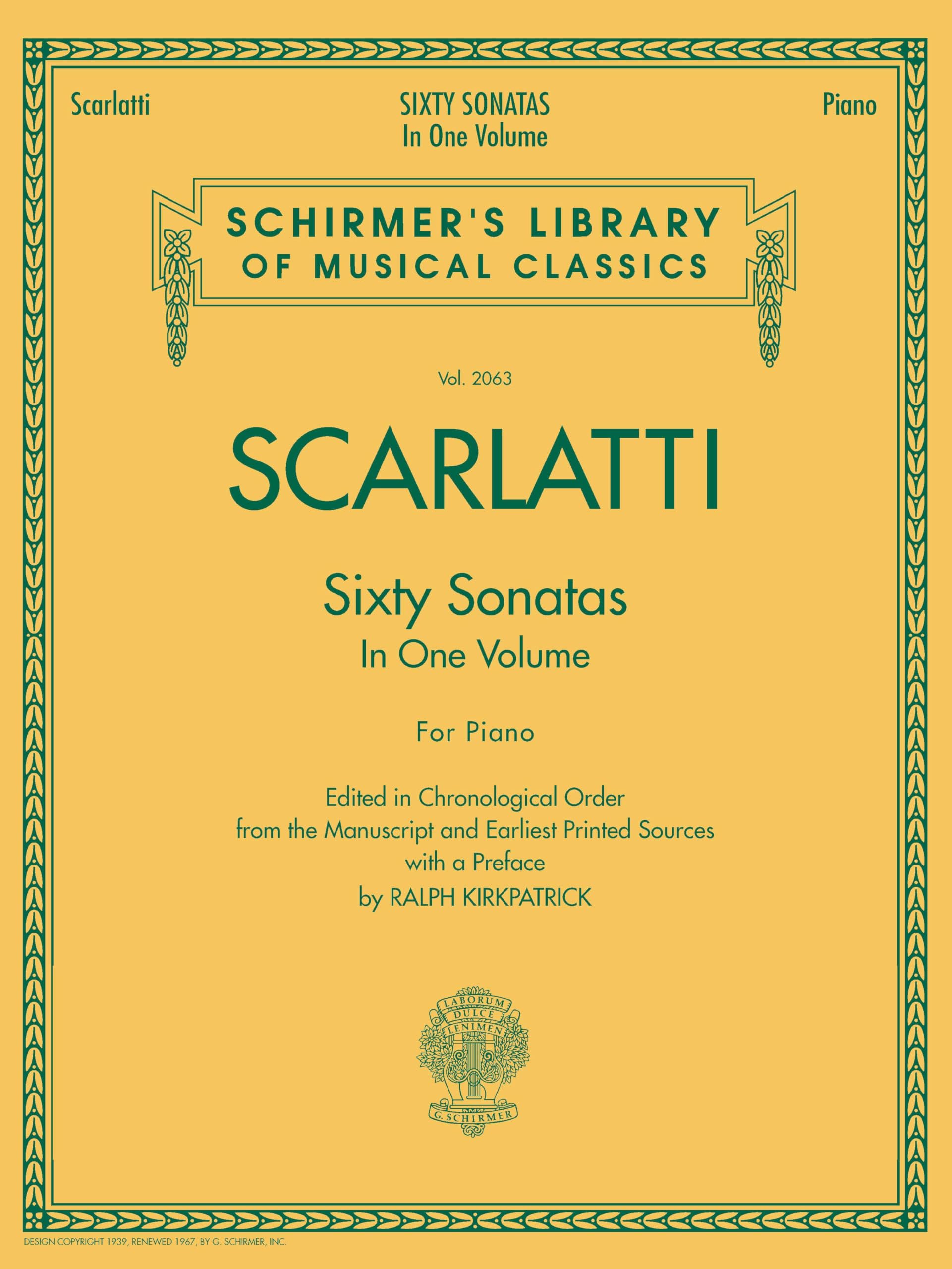 Libro: Domenico Scarlatti – 60 Sonatas, Books 1 and 2 | Schirmer Library of Musical Classics Vol. 2063 | Piano Sheet Music Collection for Advanced & Intermediate Pianists